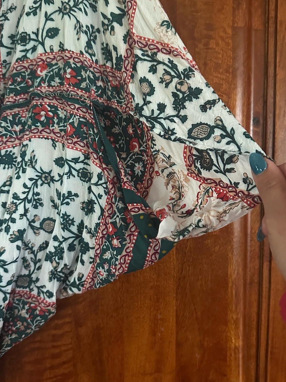 Francesca's Collections Floral Viscose Kimono - Teal & Cream - Picture 4 of 4